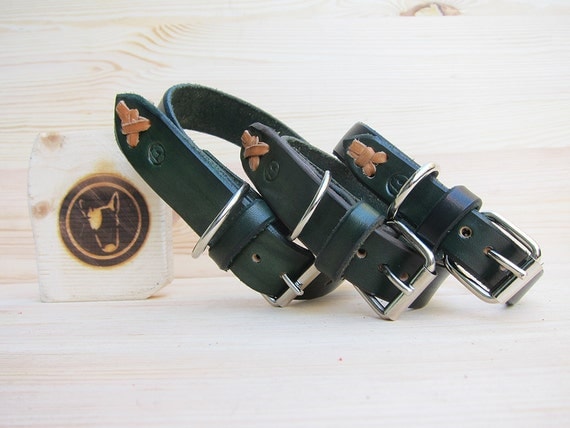 Green Dog Collar in Leather - Classic Comfort Collar for Small and Large Dogs - Dog Lovers Gift - Handmade Colorful Collars - YupCollars