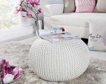 Bean bag, white, ivory, Pouf, footrest ball Knit, Crochet Pouf Poof, Ottoman, Footstool, Pillow, Floor cushion Floor Puff, knitted, 50cm