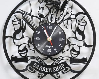 BARBER SHOP CLOCK Vinyl Record Clock Barber Shop Wall Decor Barber Shop Art Barber Shop Decoration Barber Shop Decor Wall Clock Barber Gifts
