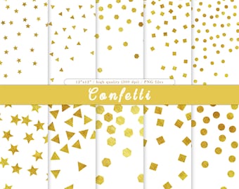 Confetti digital papers Confetti clipart Gold confetti Confetti PNG Gold confetti Confetti backgrounds for scrapbooking Instant download