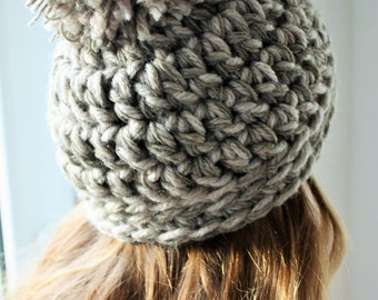 Chunky Knit Hat, Giant Pom Pom Hat, Spring Pom Pom Hat, Chunky Wool Beanie, Knit Pom Pom Hat, Chunky Toque, Pom Pom Beanie, Crochet Slouch