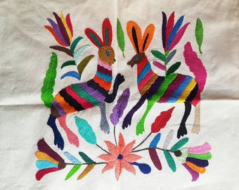 Mexican Otomi Embroidered, decorative pillow cover, mexican handicraft