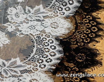 French Lace Trim/Chantilly Lace/Bridal Garter Lace/Floral Lace/Wedding Lace/Boho Lingerie Lace/Vintage Lace/White Lace by piece FNL-07