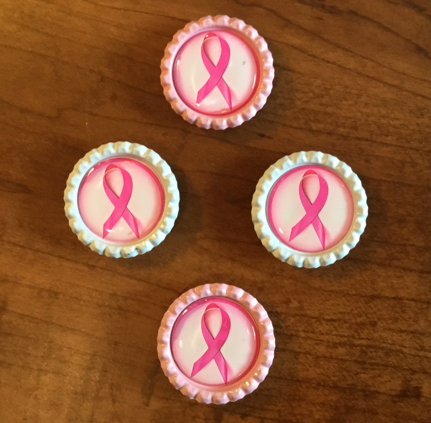 Handmade Breast Cancer Awareness BottleCap Set of 4