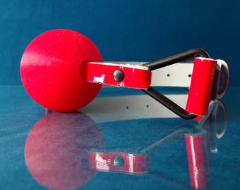 Ball Gag - GlamBam - Red Patent Leather with Red Silicone Glitter Ball - PinkPonyClubnl - Bdsm Pony Ddlg Adult ABDL Kinky Petplay