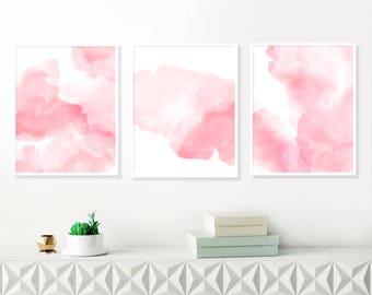 Pink Abstract Art, Modern Art Prints, Pink Watercolour Paintings, Set of three Abstracts, Nursery Art, Large Blush Pink Paintings, Printable