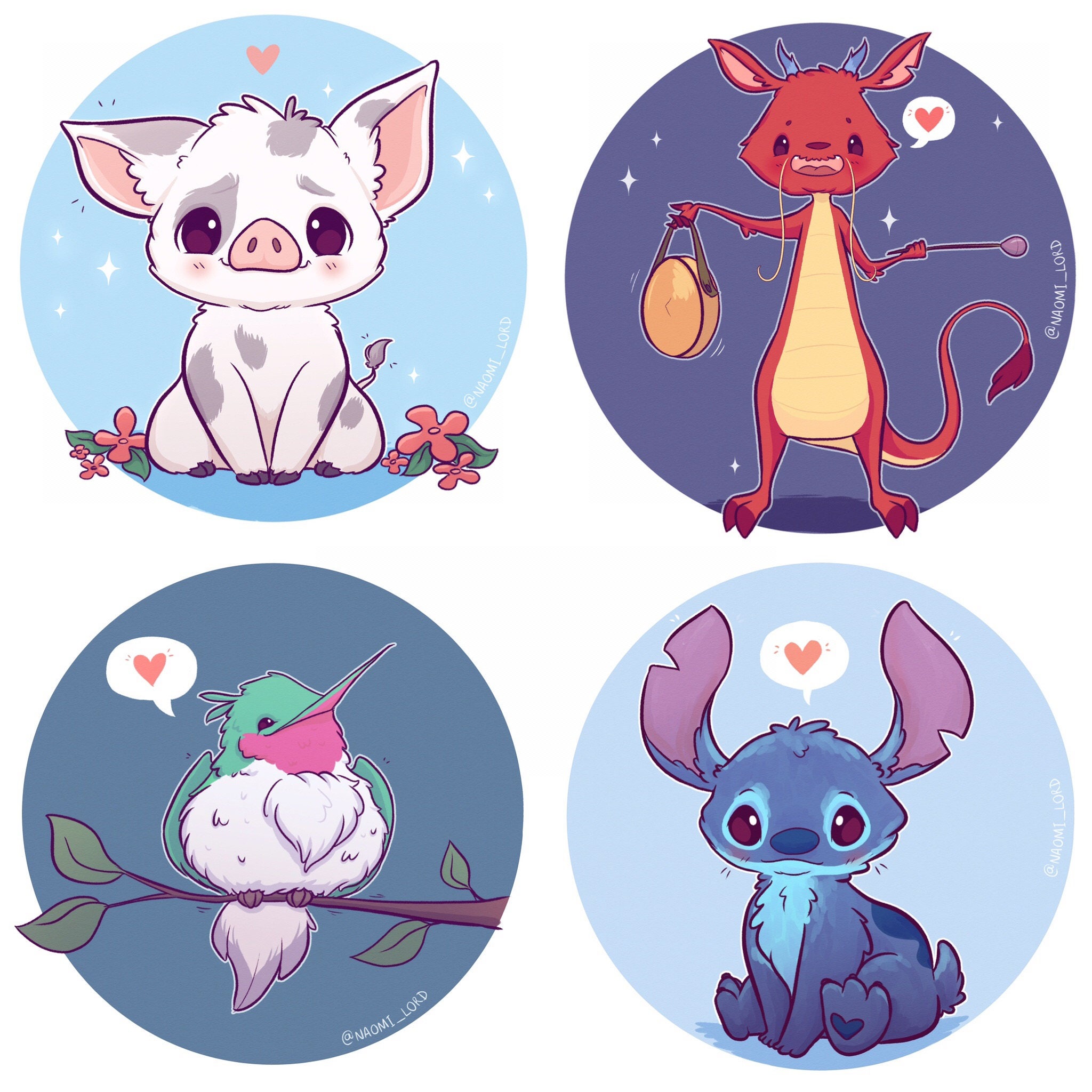 chibi disney animal siderkick stickers and or print 6x6