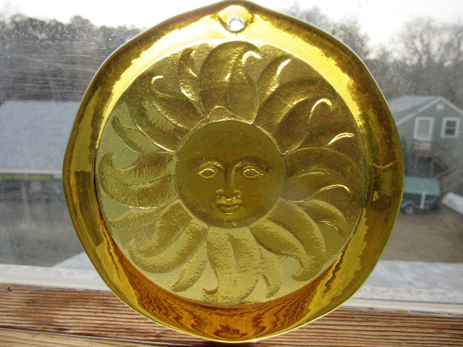 Cape Cod Sun Face Pressed Glass Suncatcher Ornament Light