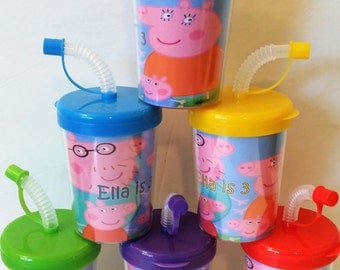 Peppa Pig Party Favor Cups, Peppa Pig Personalized Birthday Party Favor Cups SET OF 6