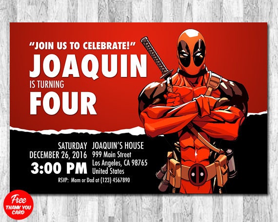 Deadpool Invitación Invitación De Cumpleaños De Deadpool