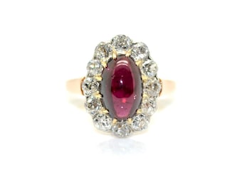 Diamond Garnet cabochon ring
