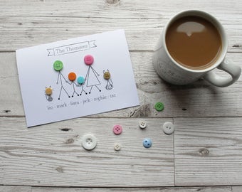 Personalised Family - Personalised Family Portrait - Family Portrait Custom - Birthday Card - Gift Ideas - Button Cards - Personalised Card
