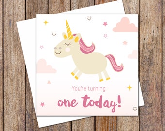 Birthday Card. Greeting Card. First Birthday Unicorn Card. Girl Birthday Card. Gift Card. Girl Unicorn Theme Birthday Card