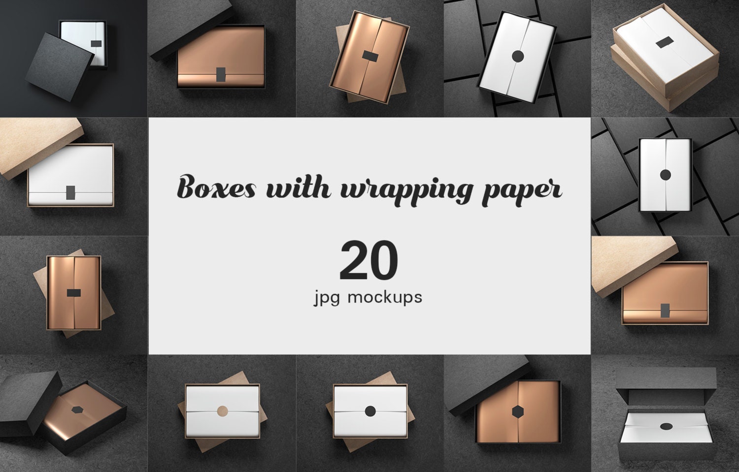 Download Gift Box with wrapping paper Mockup Black Box Cardboard Box