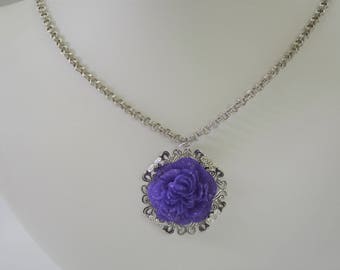 Purple Resin Peony Necklace