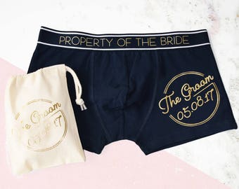 Groom's Property Of The Bride, Wedding Date Boxers, Cocktail Theme Wedding, Neon Sign, Wedding lingerie, Wedding boxers, Gift for the Groom