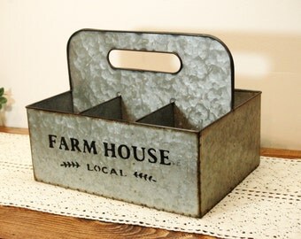 Farmhouse Galvanized Caddy, Farmhouse Table Centerpiece, Farmhouse Kitchen, Country Kitchen, Metal table centerpiece, Fixer upper style