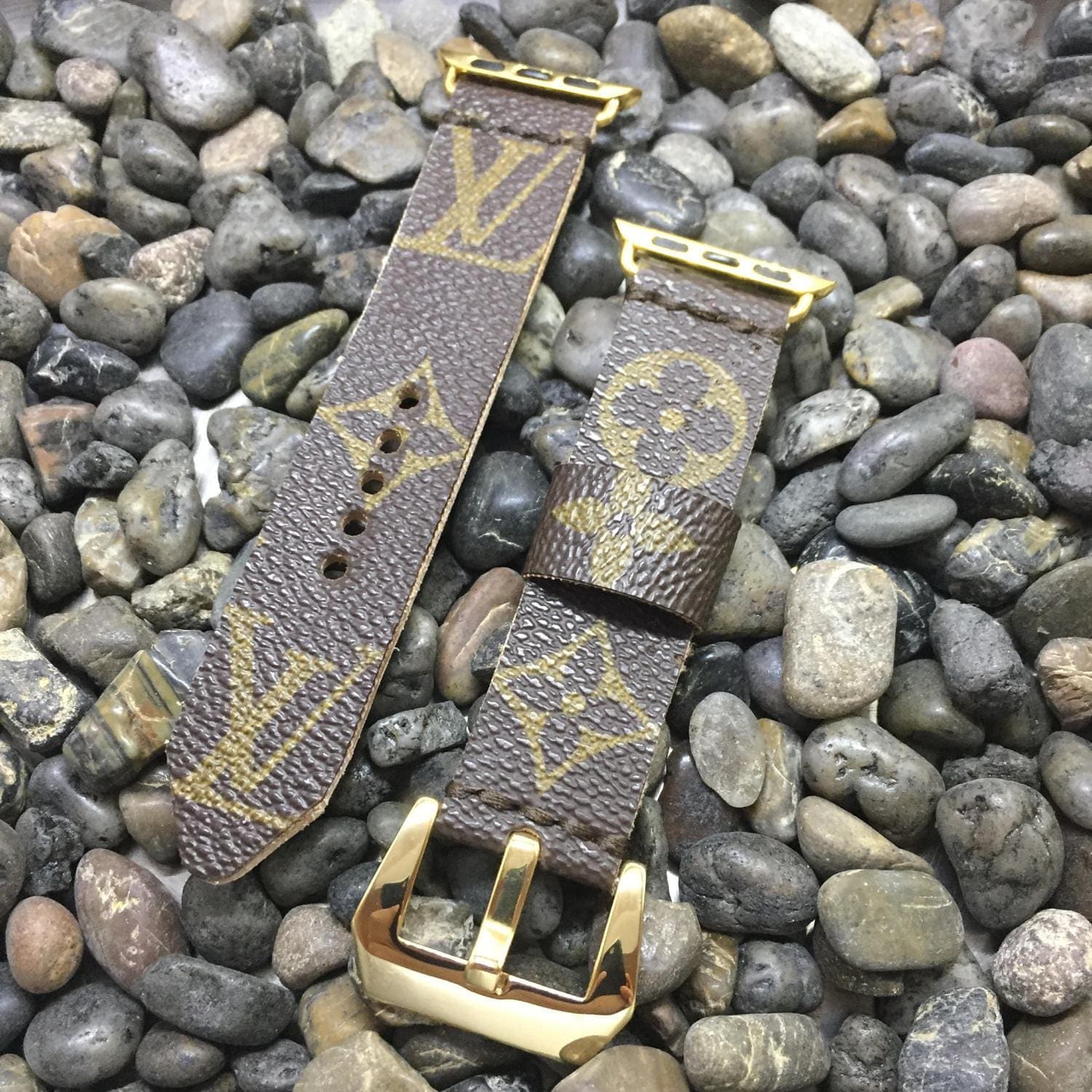 Louis Vuitton LV Monogram Apple Watch Band Gold Buckle