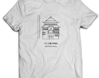 Studio Ghibli Spirited Away Bath house Japanese Anime Unisex T-Shirt White Cotton