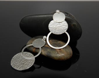 Sterling Silver Circle Earrings , Modern Earrings , Sterling Silver Dangle Circle Earrings