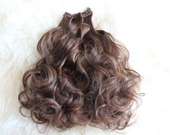 4/30# Dark Brown/Auburn Wavy 7 Piece High Quality Silk  Synthetic Hair Extensions 20 Inch  (50cm)