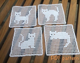 Crochet pattern cat kitten pattern crochet small doily crochet coaster nice gift PDF crochet doily DIY pattern PDF doily pattern kitty doily
