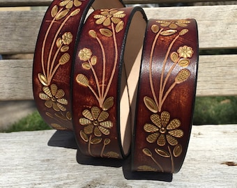 Custom Leather Belt, Tooled leather belt, Hand tooled floral pattern, Handmade Personalized Gift, Women's leather belt, Leather belt.