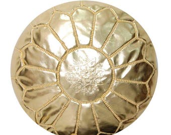 Moroccan Pouf Unstuffed Gold Authentic Handmade Moroccan Faux Leather Ottoman Pouffe Footstool