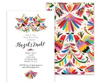 Birthday Invitation, Otomi Paper, Cinco de Mayo Invite, Otomi Invite, Mexican Invitation, Fiesta Invite, Mexican Theme, Shower Invitation