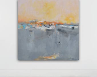 large abstract painting, original abstract painting , large wall art, pink,gray, acrylic on canvas, 36x36 inches,taupe, white