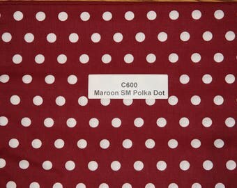 Maroon Polka dot Cotton Fabric SHIPS FAST Polka dot Cotton fabric quilting sewing crafts clothing fabric store free shipping available C600
