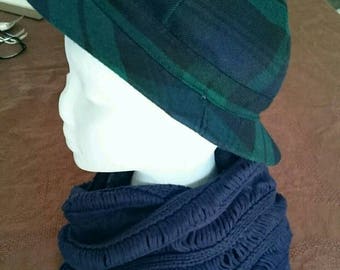 Westaway & Westaway Green Blue Plaid Striped Wool Hat