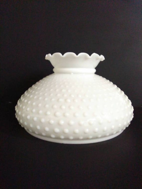 Vintage Fenton Milk Glass Hobnail Lamp Shade With Fluted Top