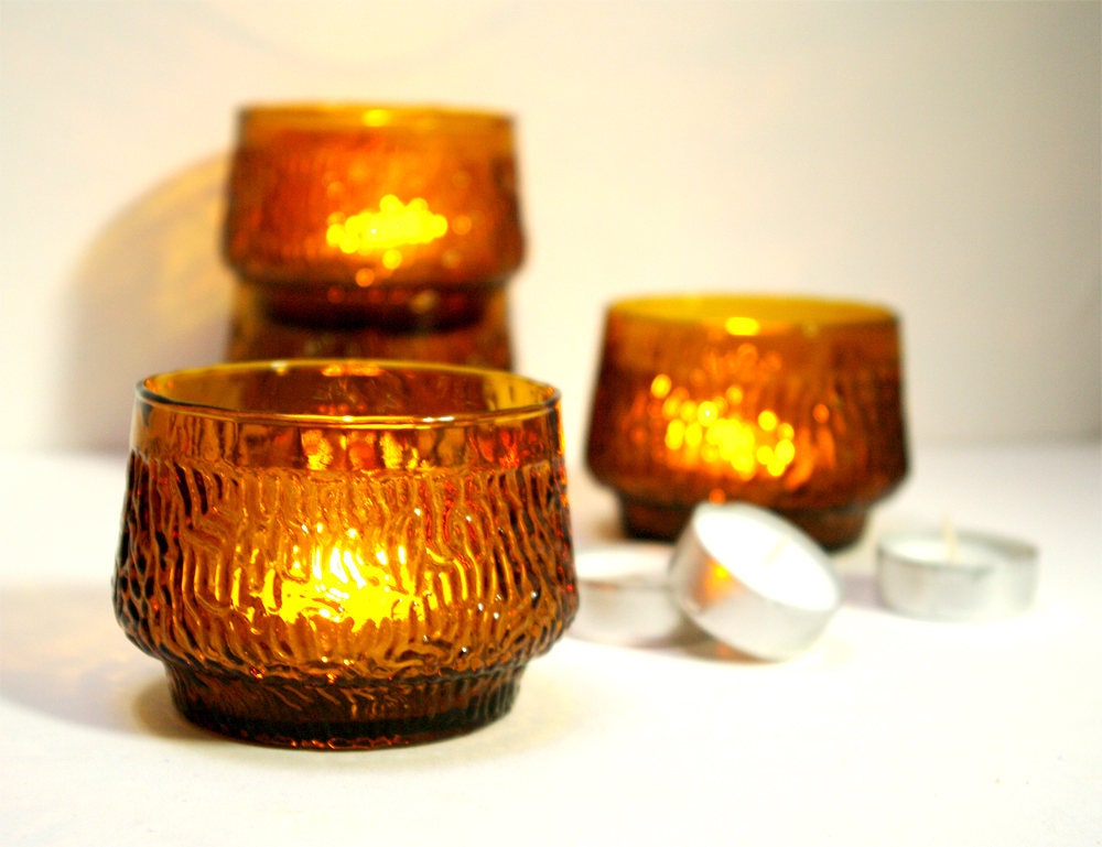 Candle jar in tempered brown glass / candle holder / amber