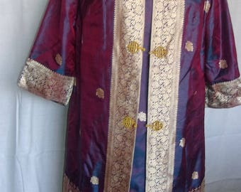 Vintage 1960s 60s Handmade Iridescent Chinese Silk Hong Kong Set Dress Jacket Ladies Purple Blue Gold