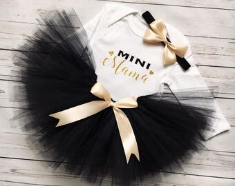 Black Tutu Mini Mama outfit, Black Tutu Set, Mini Mama, Gold Mini Mama