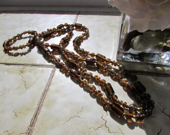 Long Dark Amber Shade Glass Beads -Vintage