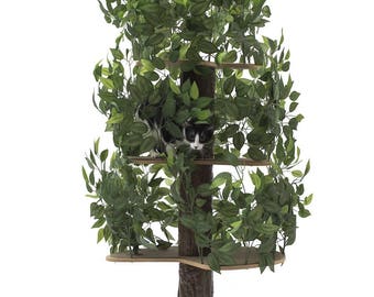 On 2 Tree Cat Condo Large Round, Tree House Tower for Climbing, Playing, Scratching, and Relaxing - 60 in. high