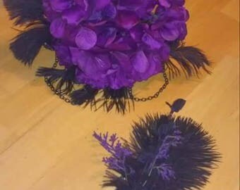 purple hygadrea bouquet and boutineer set