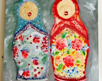 Large Oil Painting Matryoshka Russian dolls on canvas