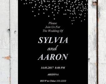 Digital Wedding Invitation - Printable Wedding Party Invitation - Black and Silver Wedding Invite - Personalized Wedding Invitation