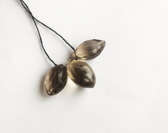 Smokey quartz faceted marquise briolettes matched set 8x14 & 9x15 mm