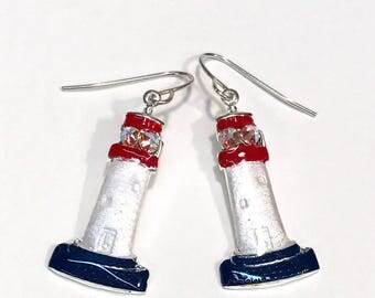 Nautical Red White and Blue Lighthouse Earrings