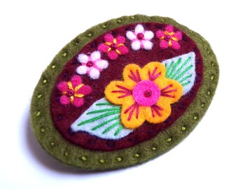 Sweetheart felt brooch pin with freeform embroidery