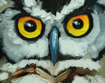 Owl painting 129 6x6 inch original oil painting by Roz
