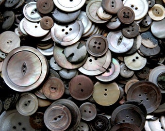 Supplies - 100 Smokey Mother of Pearl Buttons, vintage button lot, smoky mop buttons, craft buttons