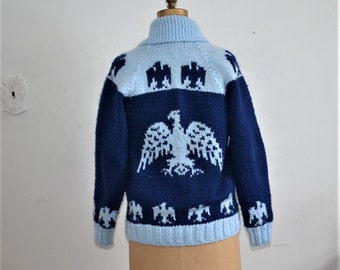 Cowichan sweater Handknit blue Cowichan Cardigan Eagle