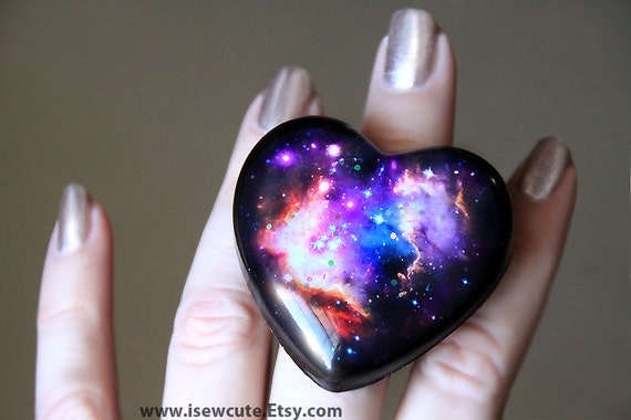 Unique Gift For Her Galaxy Nebula Ring Glitter Resin Space