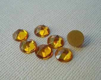 8mm Vintage Topaz Rauten Rose Gold Foiled Flat Back Faceted Glass Cabs 12pcs
