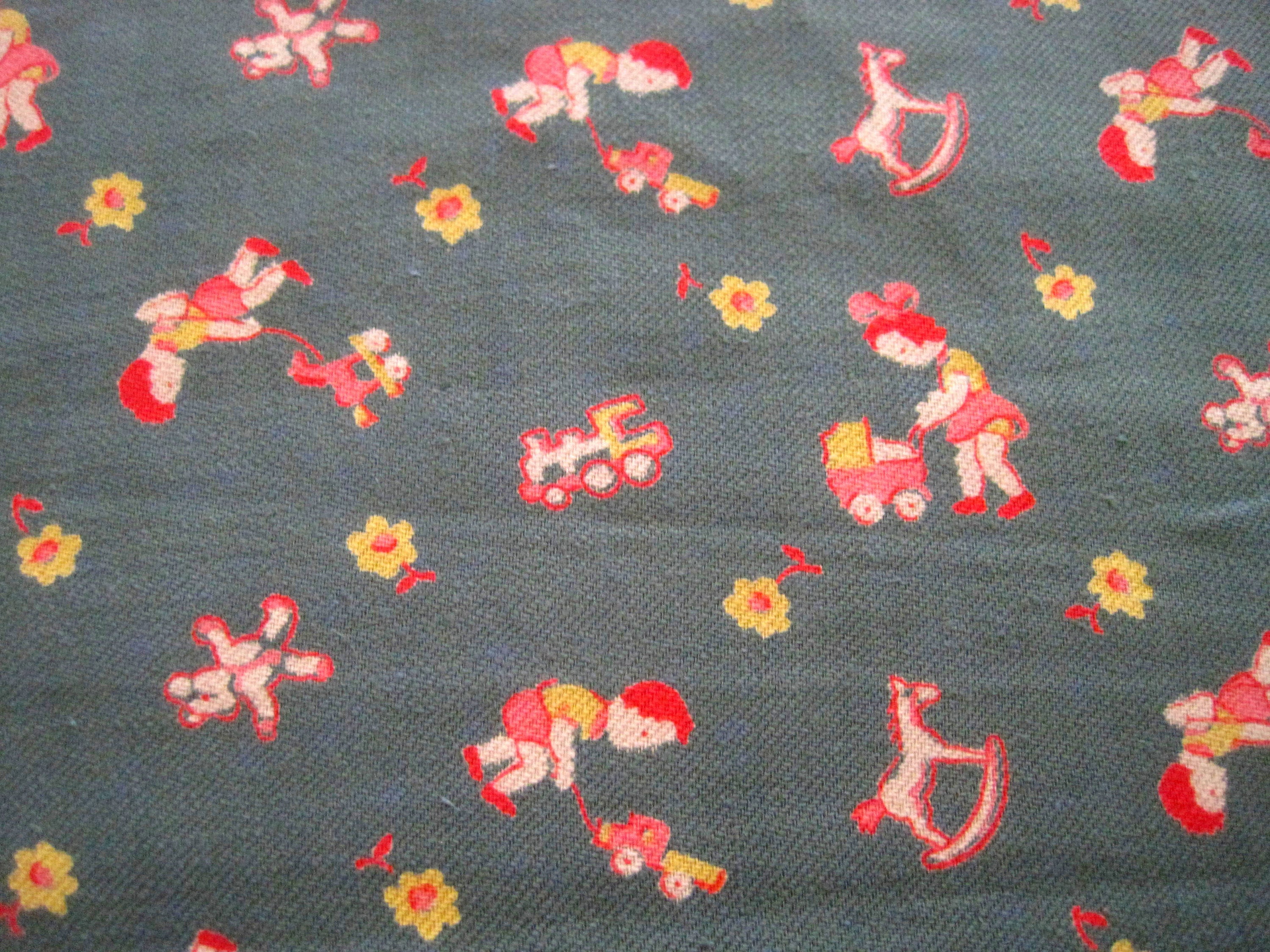 1930s Vintage French Childrens Fabric Juvenile Fabric For Sewing